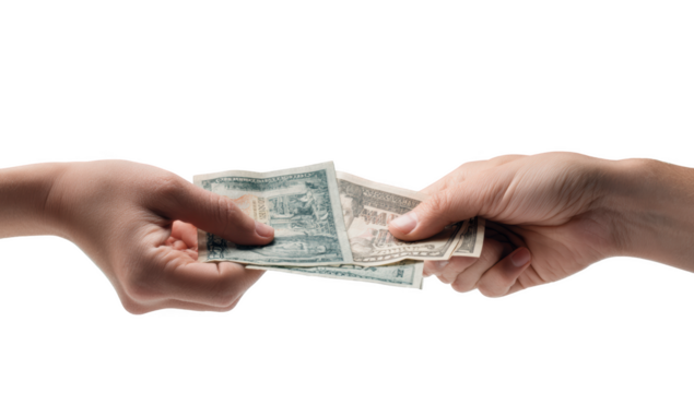 Hand during spend money png in 3d transparent for payment presentation.