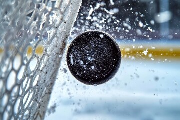 Intense Action: Puck Hitting the Back of the Net