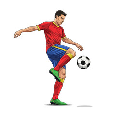 Dynamic athlete expertly juggling soccer ball, showcasing skill and passion for the game in vibrant athletic attire
