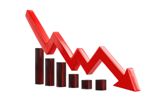 Red downward trend graph against a black background