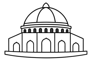 Obraz premium Domed Building or Mausoleum Line Art Icon – Architecture, Religion, and Landmark Symbol