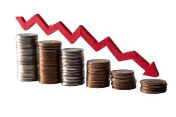 Stacks of coins with a downward trend