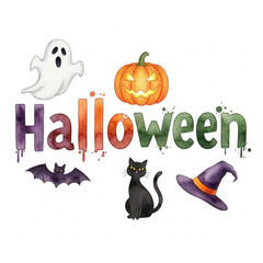 Fototapeta premium Halloween Text Vector Icon: Spooky 'Halloween' Typography with Dripping Letters for Holiday Designs, Party Flyers, and Social Media