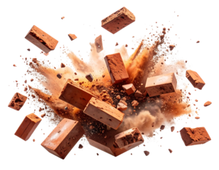  Exploding Broken Red Brick with Flying Dust Particles