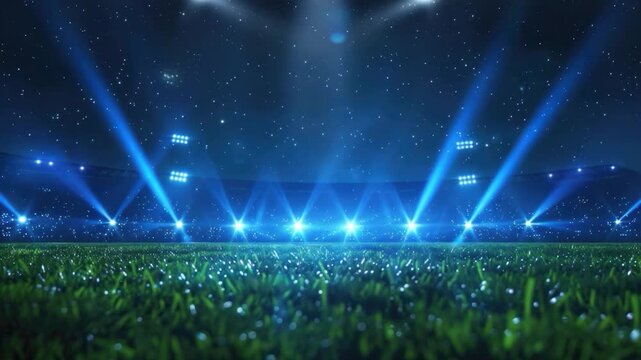 A soccer field with a stadium in the background, perfect for sports or event use