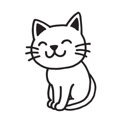 Cat Doodle Black and White Illustration Vector Image Cute Kitten Sketch Line Art Drawing Silhouette