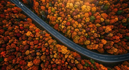 Autumn road through colorful forest