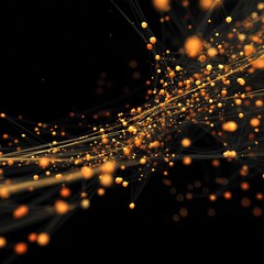 Naklejka premium A network of connected orange spheres and lines set against a black background