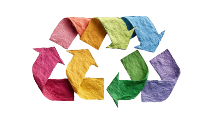 Colorful recycling symbol made of crumpled paper