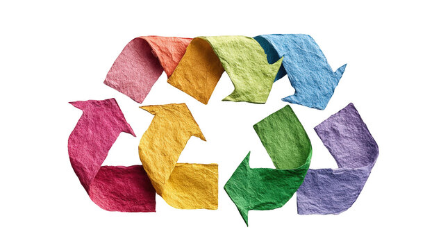 Colorful recycling symbol made of crumpled paper