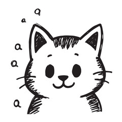 Cat Doodle Black and White Illustration Vector Image Cute Kitten Sketch Line Art Drawing Silhouette