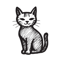 Cat Doodle Black and White Illustration Vector Image Cute Kitten Sketch Line Art Drawing Silhouette