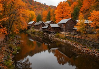 Fototapeta premium Autumn village reflections