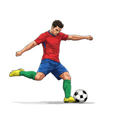 Dynamic soccer player kicking the ball with powerful motion in a vibrant, energetic illustration, ideal for sports and fitness designs