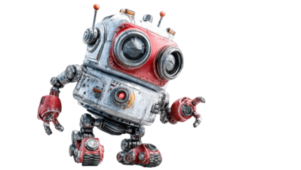 Cute robot in white and red