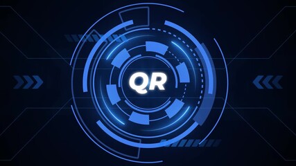 Advanced digital interface with blue neon circles and QR code text quick response technology - Powered by Adobe