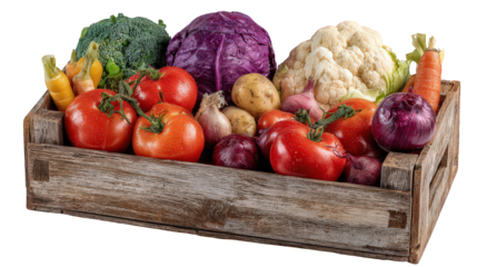 Vibrant Vegetable Crate on Transparent Background