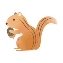 Cute Vector Squirrel Holding Acorn – Watercolor Style Illustration