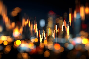 Modern stock market candlestick chart background, light brown and dark amber, blurred background, blurred lights.