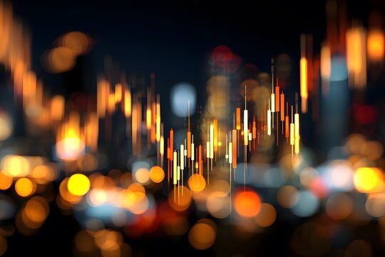 Modern stock market candlestick chart background, light brown and dark amber, blurred background, blurred lights. - Powered by Adobe