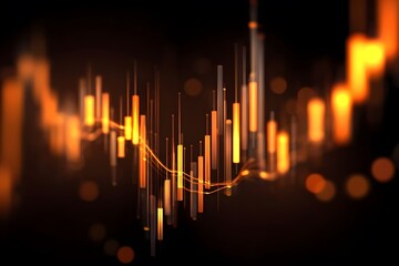 Modern stock market candlestick chart background, light brown and dark amber, blurred background, blurred lights.
