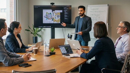 Professional Business Team Meeting and Digital Presentation