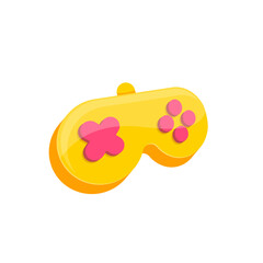 Yellow and pink cartoon gamepad vector illustration, cute gaming console design for kids, fun graphic element for apps, websites, stickers, labels, creative game development, technology, entertainment
