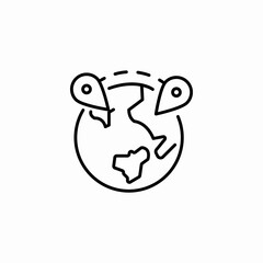 location pins on globe icon sign vector