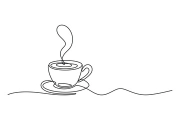 Hot Coffee Cup One Line Drawing | Editable Stroke Vector | Morning Beverage Icon