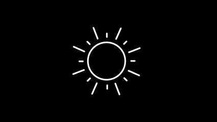 White Sun Icon with Rays on Black Background symbol weather