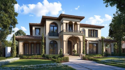 Obraz premium Mediterranean Style Mansion Architectural Rendering