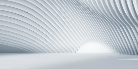 Naklejka premium Abstract architecture background. White modern futuristic building with curve geometric facade. Architectural minimal construction design. 3d render