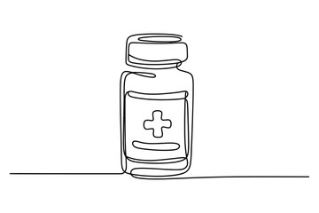 A continuous one-line art vector illustration of a pill bottle, representing medicine and healthcare.