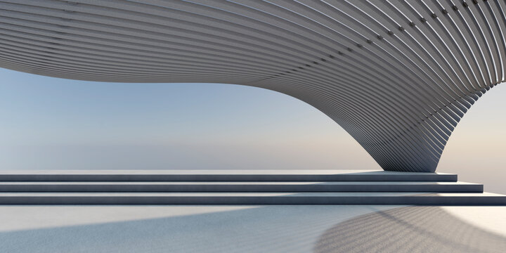 Abstract architecture background. White modern futuristic building with curve geometric facade. Architectural minimal construction design. 3d render