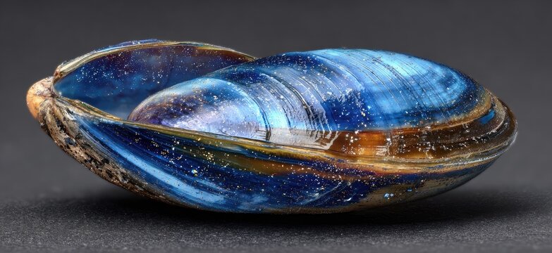 Vibrant blue and brown mussel shell