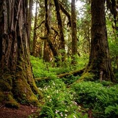 Obraz premium Lush forest floor bathed in sunlight (2)