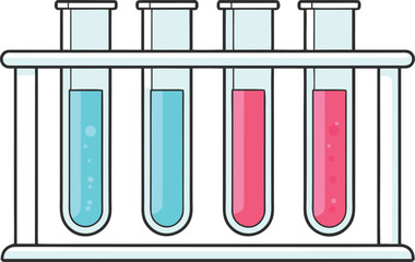 Laboratory flask and test tube illustration. Science glassware illustration design. Chemistry experiment test tube artwork. Medical research laboratory flask design. Education science flask and tube
