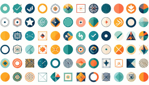 Modern flat vector basic design elements set including shapes, arrows, speech bubbles, frames, and abstract patterns