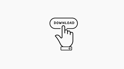 Hand Cursor Clicking on a White Download Button Icon finger pointer