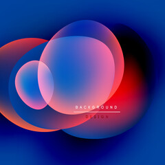Abstract colorful design. Overlapping circles create vibrant gradients, blending blues, reds, pinks. Modern background texture.