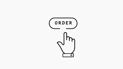 Hand Cursor Clicking on a White Order Button Icon finger pointer