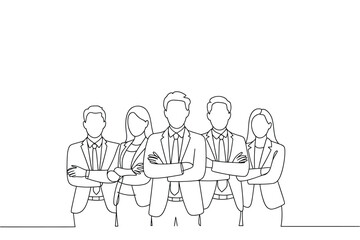 Sketch of a diverse business team standing with arms crossed