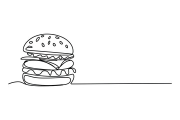 Continuous One-Line Vector Drawing of a Hamburger. Editable Stroke.