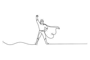 Continuous One Line Art of a Caped Crusader. Simple, Bold Vector Graphic Representing Power, Justice, and Victory. Minimalist Design with Editable Stroke.