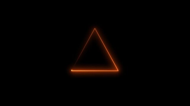 Neon bright geometric triangle orange color animation on black background. neon line background 4k video.