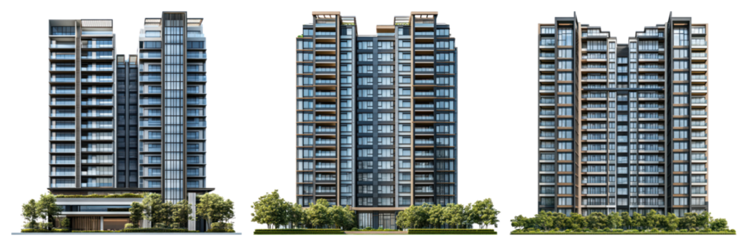 PNG Modern urban residential towers, element set on transparent background - Powered by Adobe