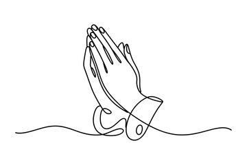 Obraz premium Continuous One-Line Vector Drawing of Praying Hands. Editable Stroke.