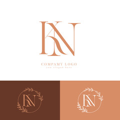 KN initial letters monogram logo with botanical