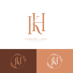KH initial letters monogram logo with botanical
