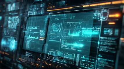 Futuristic interface displaying complex data analysis and processing information - Powered by Adobe